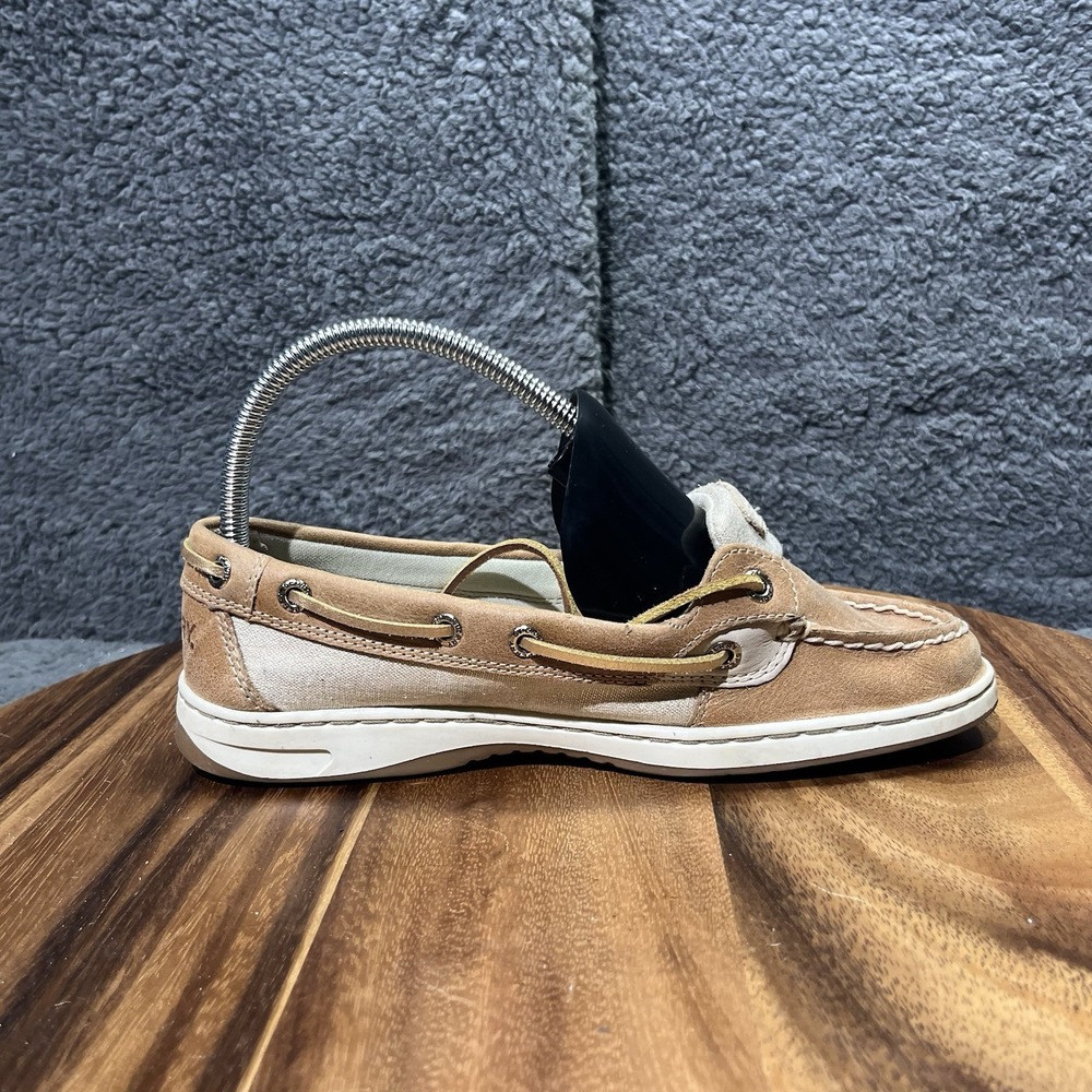 Sperry Top Sider Shoes Womens 7 Songfish Linen Oat‎ Sliver Boat Shoe Lace Up - Picture 6 of 11